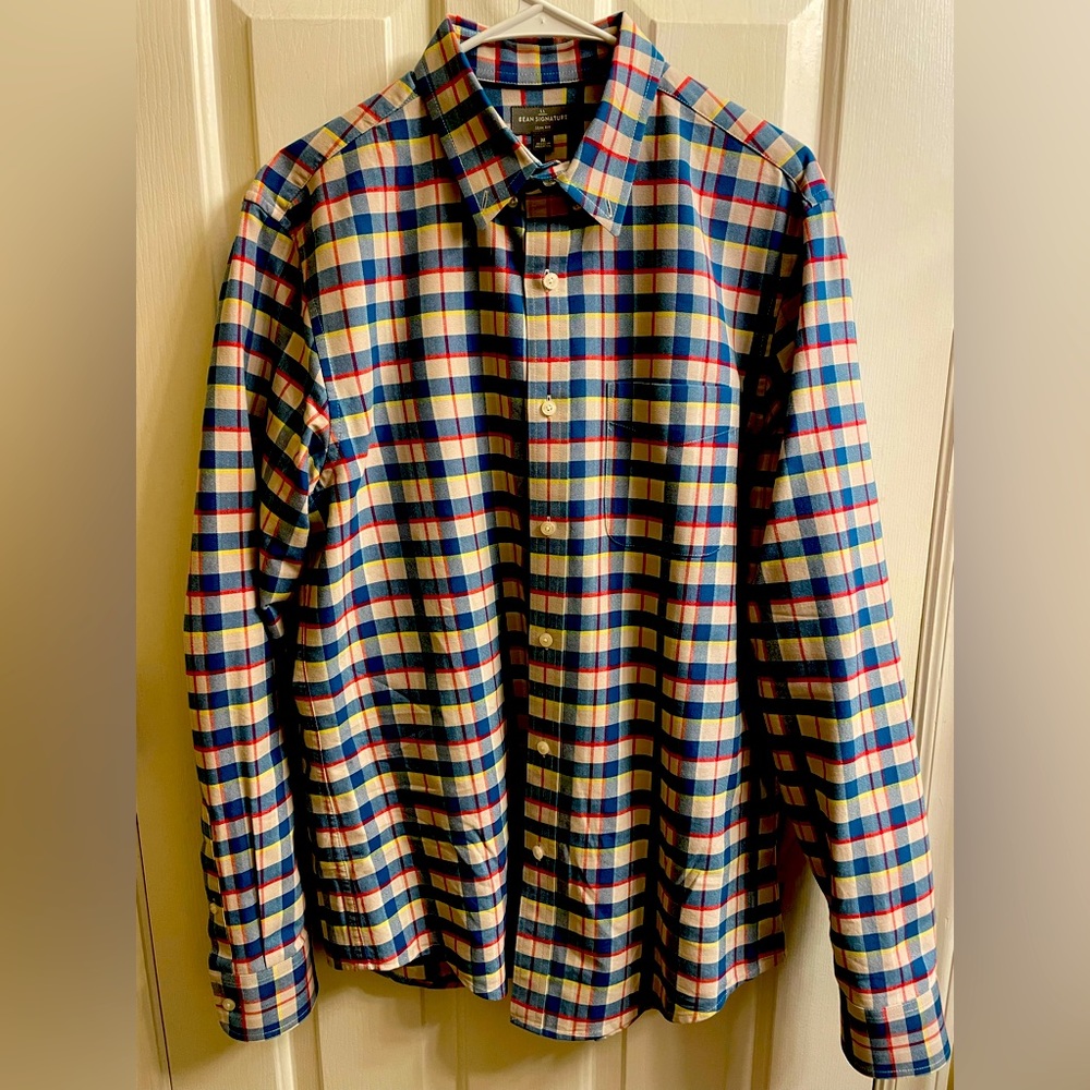 L.L. Bean Signature Slim Fit Mens M Wrinkle Free Plaid Shirt